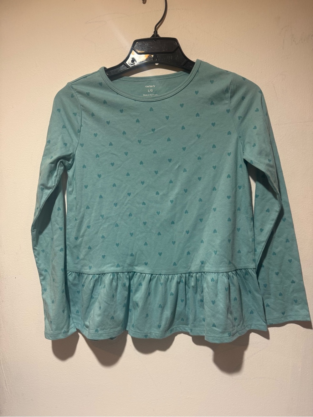 Carter's Teal Long-Sleeve Peplum Top with Heart Print